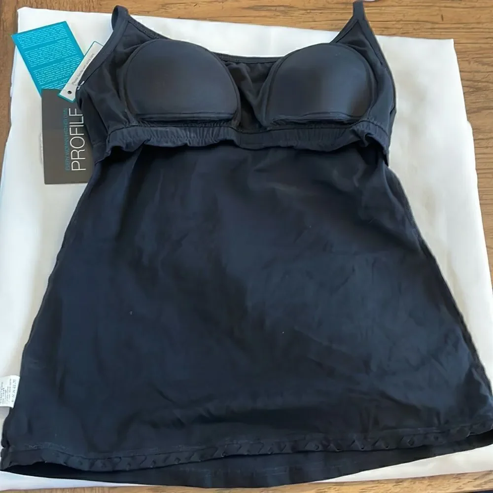 PROFILE BLACK CUTOUT TANKINI TOP.  NEW WITH TAGS.